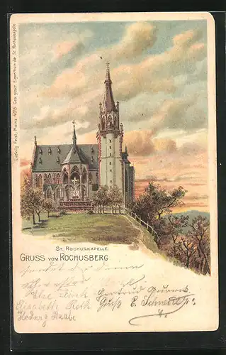Lithographie Assmannshausen, St. Rochuskapelle auf dem Rochusberg