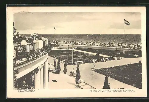 AK Travemünde, Blick vom städtischen Kursaal über die Anlagen auf den Strand