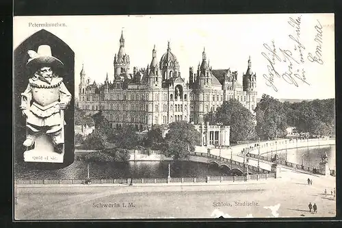 AK Schwerin i. M., Stadtseite des Schlosses Petermännchen