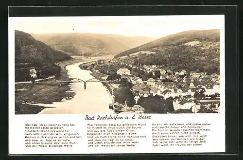 AK Bad Karlshafen a.d. Weser, Blick auf die gesamte Stadt im Tal mit der Weserbrücke