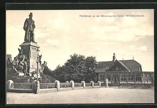 AK Holtenau, Denkmal an der Mündung des Kaiser Wilhelm-Kanals
