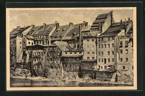 AK Görlitz i. Schl., Altstadtviertel an der Neisse