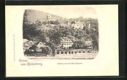 AK Heidelberg, Schloss von der Hirschgasse gesehen
