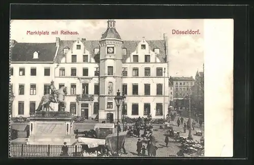 AK Düsseldorf, Marktplatz mit dem Rathaus