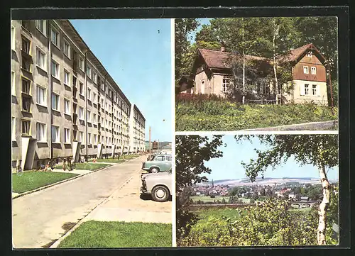 AK Neustadt in Sa., moderne Architektur, Bruno-Dietze-Ring, Jagdbaude-Hohwaldschänke, Teilansicht