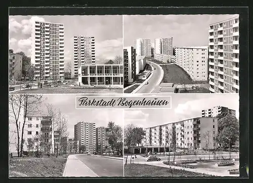 AK München-Bogenhausen, moderne Architektur, Wohnblöcke und Parkanlagen