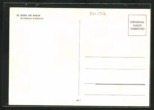 AK Bonn am Rhein, moderne Architektur, das Bundeshaus, Ansicht von der Landseite
