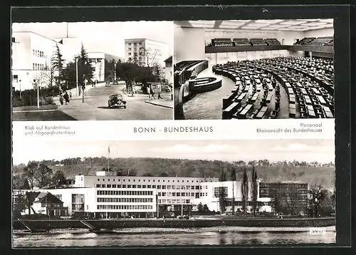 AK Bonn am Rhein, moderne Architektur, Bundeshaus, Plenarsaal, Rheinansicht, das Abgeordnetenhaus