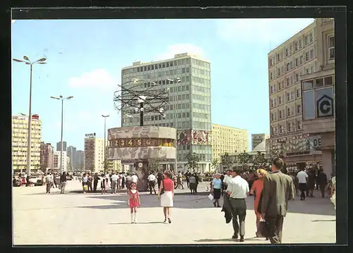 AK Berlin, moderne Architektur, Alexanderplatz, Urania-Weltuhr