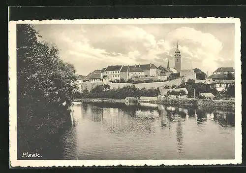 AK Pisek, Wottawaufer mit Blick zur Stadt