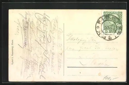 AK Pisek, Generalansicht der Stadt, Blick zur Kirche und die Hügel