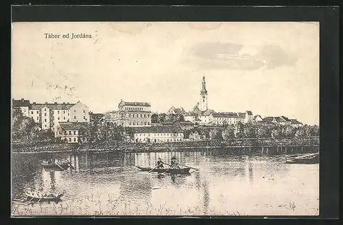 AK Tabor, od Jordana, kleines Ruderboot auf der Lainsitz