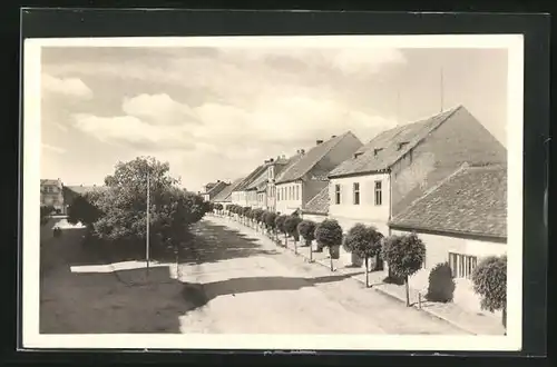 AK Lomnice, Wohnhäuser an der Strasse durch den Ort