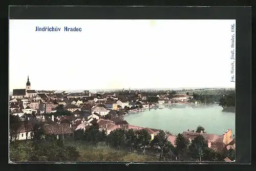AK Neuhaus / Jindrichuv Hradec, Generalansicht der Stadt mit der Kirche