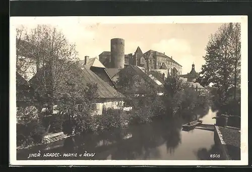 AK Neuhaus / Jindrichuv Hradec, Partie u Reky, zamek