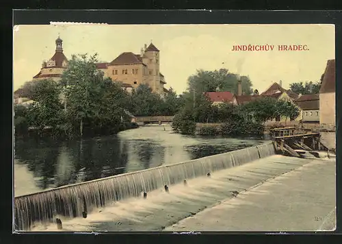 AK Neuhaus / Jindrichuv Hradec, am Wasserlauf unter dem Schloss