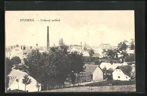 AK Studena, Blick über die gesamte Stadt, Wohnhäuser und hoher Schornstein