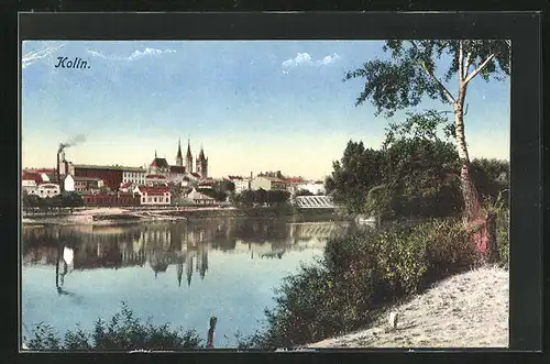 AK Kolin, Panoramaansicht der Stadt vom Flussufer aus