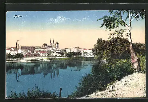 AK Kolin, Partie am Flussufer, Stadtgenerale