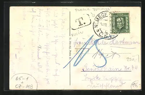 AK Velky Osek, Bahnhof und Strassenpartien