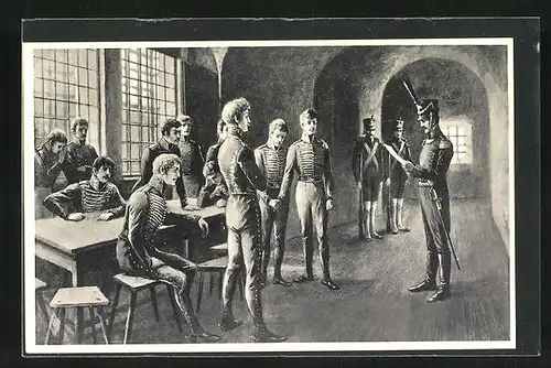 Künstler-AK Verkündigung des Todesurteils an die elf Schill`schen Offiziere