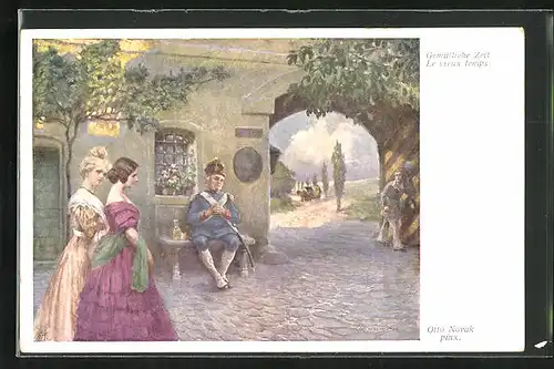 Künstler-AK sign. Otto Novak: Gemütliche Zeit