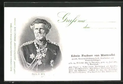 AK Edwin Freiherr von Manteuffel, preuss. Generalfeldmarschall, Statthalter von Elsass-Lothringen