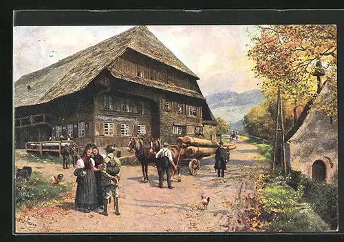 Künstler-AK Heinrich Hoffmann: Gasthaus zum Himmelreich am Eingang zum Höllental