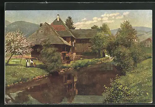 Künstler-AK Heinrich Hoffmann: Schönau /Schwarzwald, Altes Haus an der Wiese