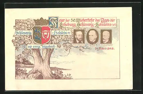 AK Feier der 50. Wiederkehr des Tages der Erhebung Schleswig-Holsteins, Graf v. Reventiow, Prinz v. Noer