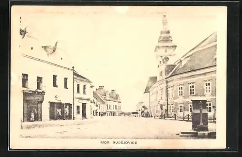 AK Mor. Budejovice, Strassenpartie an der Kirche