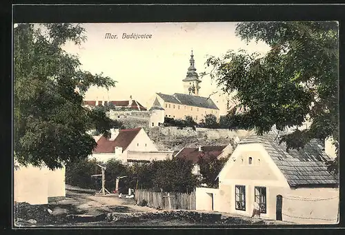 AK Mor. Budejovice, Teilansicht mit Kirche