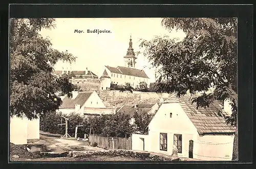 AK Mor. Budejovice, Teilansicht mit Kirche