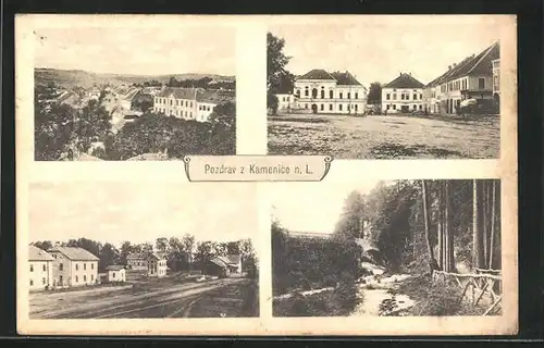 AK Kamenice n.L., Panorama, Marktplatz, Flusspartie