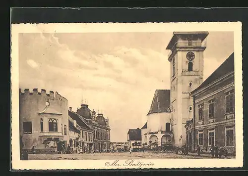 AK Mor. Budejovice, Strassenpartie mit Kirche