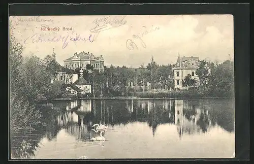 AK Nemecký Brod, Blick auf Villen am Seeufer