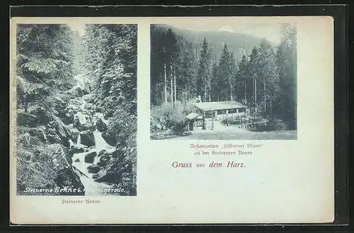 Mondschein-AK Wernigerode / Harz, Steinerne Renne, Gasthaus Silberner Mann