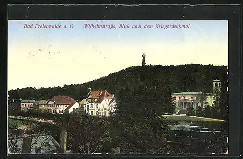 AK Bad Freienwalde a. O., Wilhelmstrasse mit Blick nach dem Kriegerdenkmal