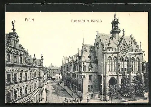 AK Erfurt, Fischmarkt mit Rathaus