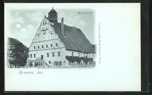 Mondschein-AK Grimma, Marktplatz