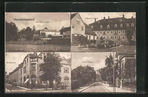 AK Neudietendorf, Mädchen-Anstalt, Schwesternhaus, Brüderhaus und Neue Strasse