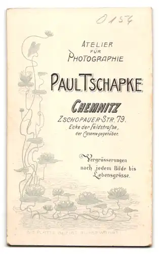 Fotografie P. Tschapke, Chemnitz, Zschopauer-Strasse 79, Soldat mit Schützenschnur und Bajonett