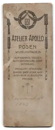 Fotografie Atelier Apollo, Posen, Wilhelmstrasse 24, Chauffeur im Anzug mit Handschuhen nebst Schirmmütze