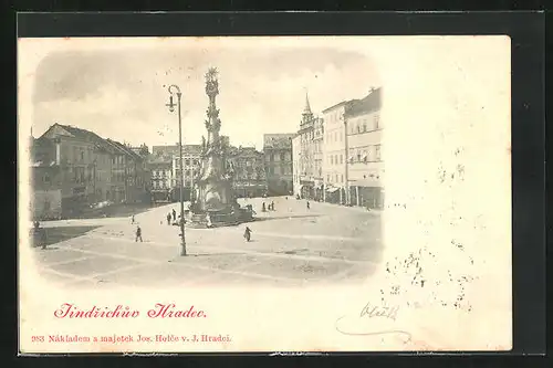 AK Neuhaus / Jindrichuv Hradec, Marktplatz mit Brunnen