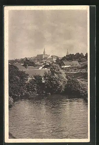 AK Jemnice, Blick vom Stadtrand zum Zentrum