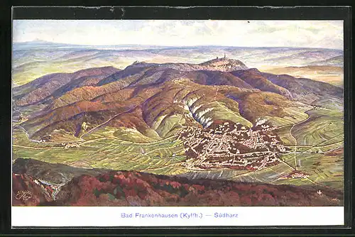 Künstler-AK Bad Frankenhausen am Kyffh. /Südharz, Ortsansicht
