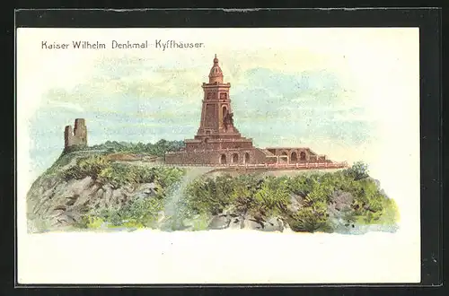 Lithographie Kyffhäuser, Kaiser Wilhelm Denkmal