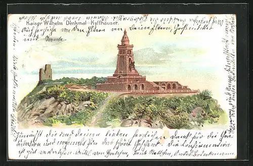 Lithographie Kyffhäuser, Kaiser Wilhelm Denkmal