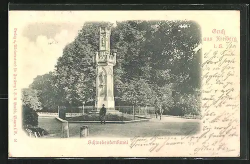 Relief-AK Freiberg i. S., Schwedendenkmal im Park