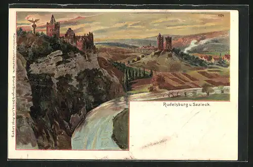 Lithographie Saaleck, Rudelsburg und Saaleck